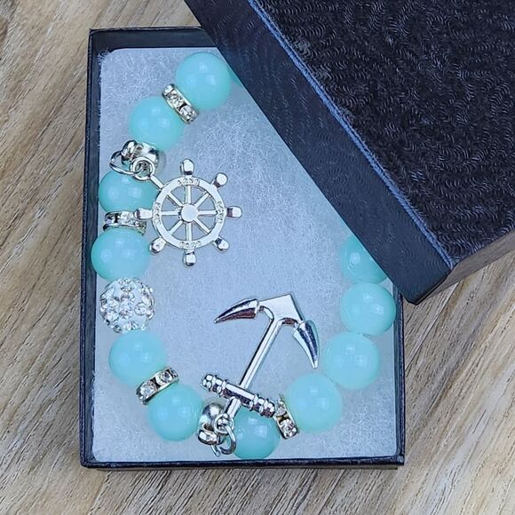 🔹️NWOT Aqua Bead & Nautical Charms Bracelet - Picture 3 of 14